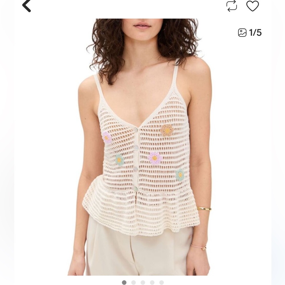Blank NYC Women's Crochet Knit Tank Top - Cream and Multicolor